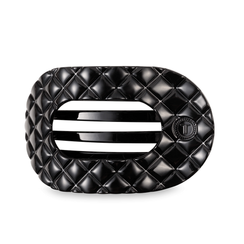 Jet Black Quilted Large Flat Round Hair Clip